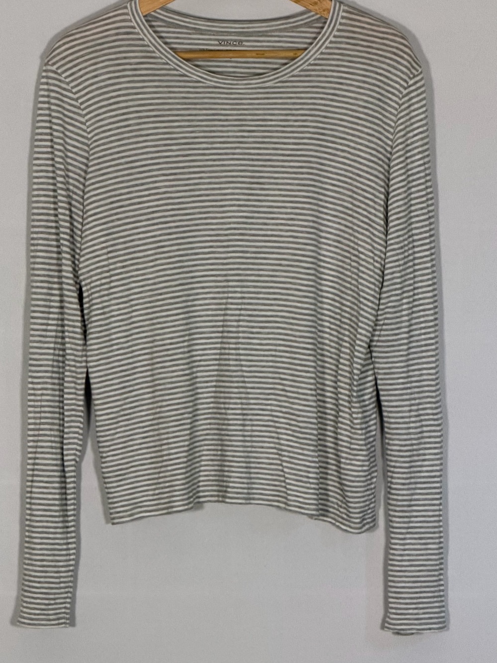 Vince Women’s Large Gray White Stripe Pima Cotton Modal Long Sleeve Tee